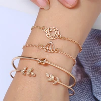 hocole fashion gold metal bracelets for women bohemian multi layer leaf knot link chain bracelet set open bangles female jewelry