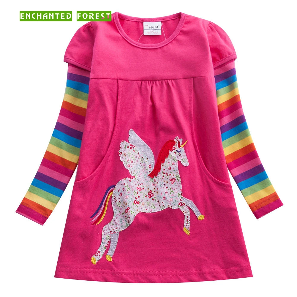 Girls dress 2019 spring new unicorn embroidered girl long-sleeved tutu newborn clothes baby party girls dresses | Детская одежда и