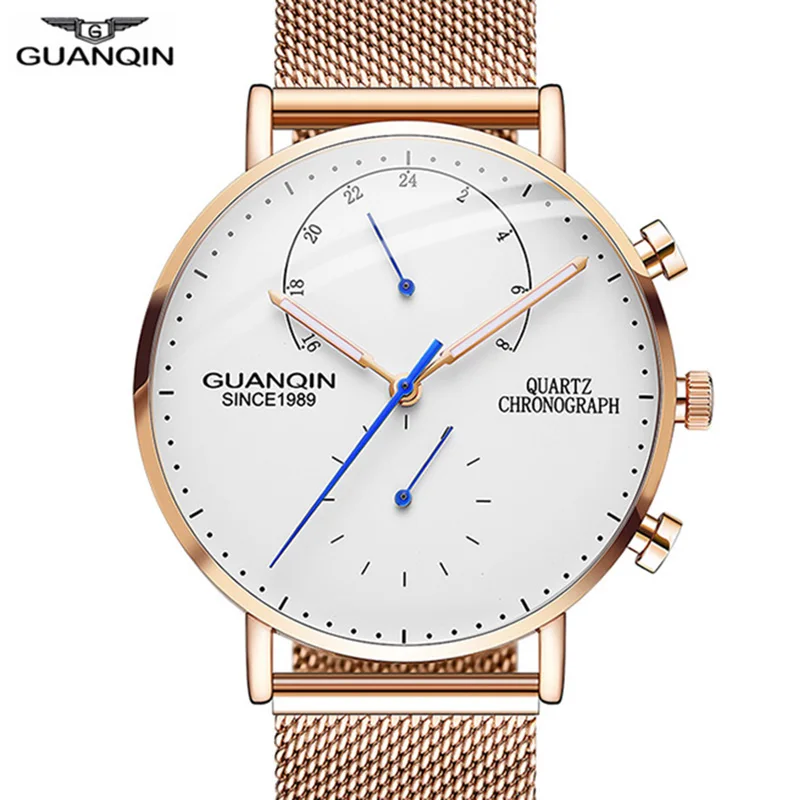 

GUANQIN Mens Watches Top Brand Luxury Chronograph Men Business Casual Watch Steel Waterproof Quartz-watch Analog Luminous Clock