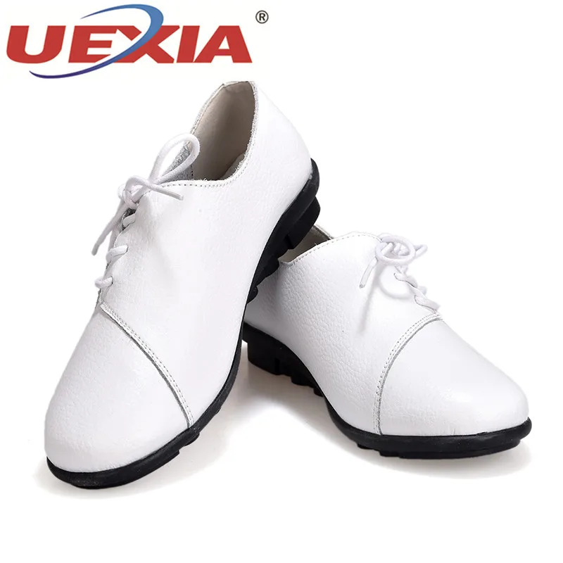 UEXIA womens shoes Woman Leather Flat Shoes Fashion Hand-sewn Loafers Female hole Women Flats Breathable | Обувь