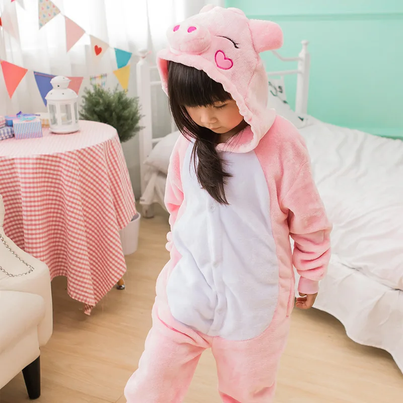 

Pink Pig Pajama Suit Kids Animal Onesie Winter Warm Flannel Sleepwear Hooded Anime Kigurumi Cosplay Costume Party Cute Fantasy