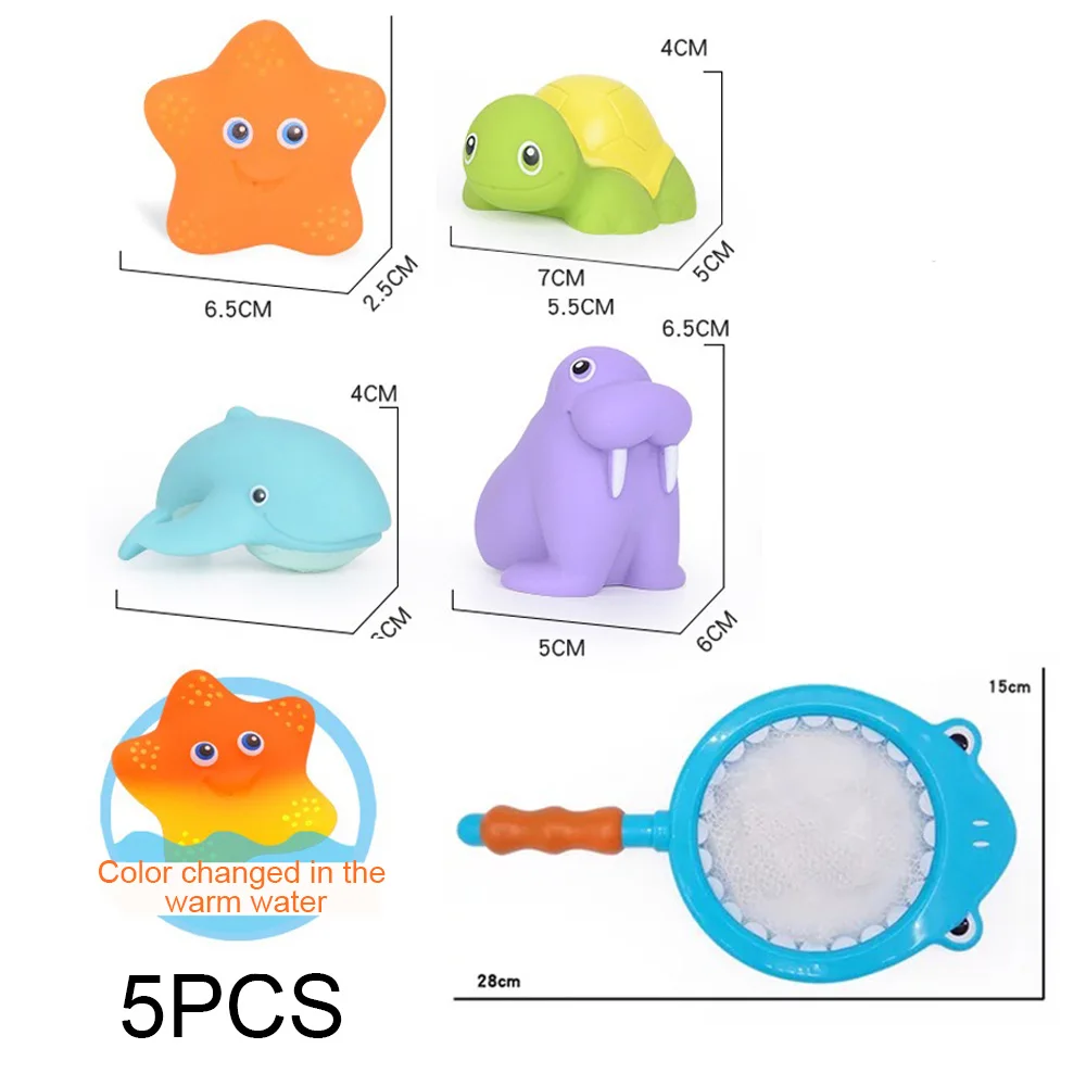 5pcs Set 8 шт. детские игрушки для ванной, рыболовные сети, резиновая игрушка для плавания, пляжный распылитель воды для ванной комнаты, детские развивающие игрушки для малышей - Цвет: 5pcs Set