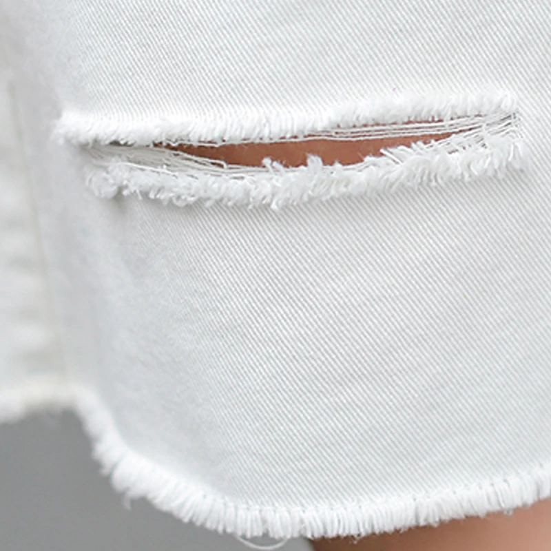 2017 new women's high waist cowboy half skirt hair to be irregular edge hem jeans short fashion wild hole A word | Женская одежда