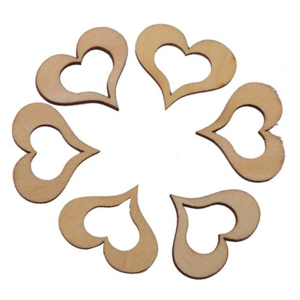 50pcs Laser Cut Heart Shaped Natural Wood Hanging Ornament Wedding Decorations Happy Birthday Party Kids Baby Shower Favors | Дом и сад