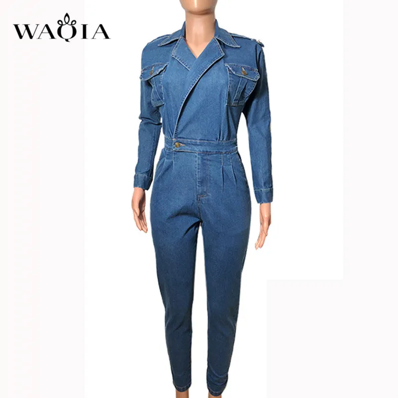 WAQIA 2019 Женская весенняя одежда комбинезоны с высокой талией облегающие джинсы