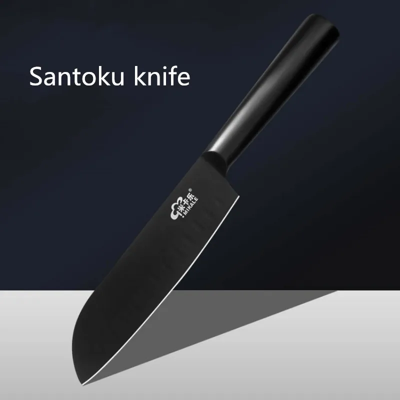 Набор черных кухонных ножей из нержавеющей стали нож шеф повара Santoku для нарезки