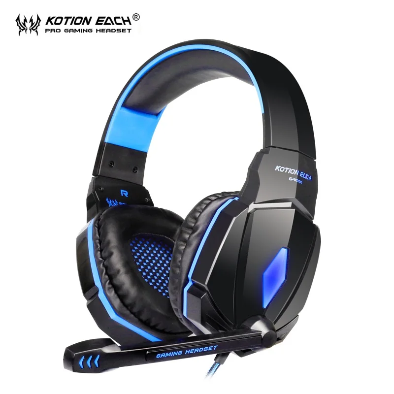 Blue KOTION EACH G4000 игровая гарнитура геймер ПК геймер стерео наушники с микрофоном светодиодный светильник наушники для компьютера ноутбука ps4 - Цвет: Blue