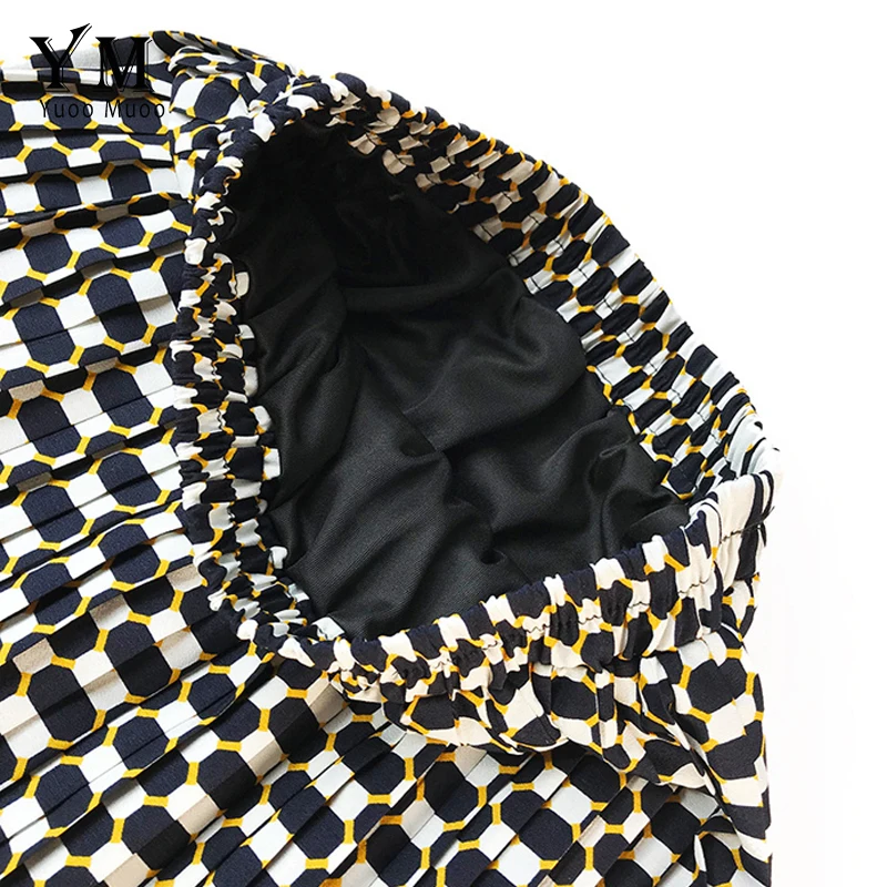 YuooMuoo винтажная клетчатая печать женские плиссированные юбки Европа Ретро Высокая талия Повседневная плиссированная юбка летняя Горячая шелковая Женская юбка
