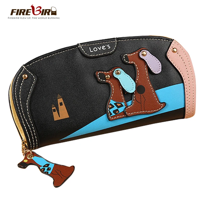 Модный длинный женский кошелек из искусственной кожи с мультяшной собакой