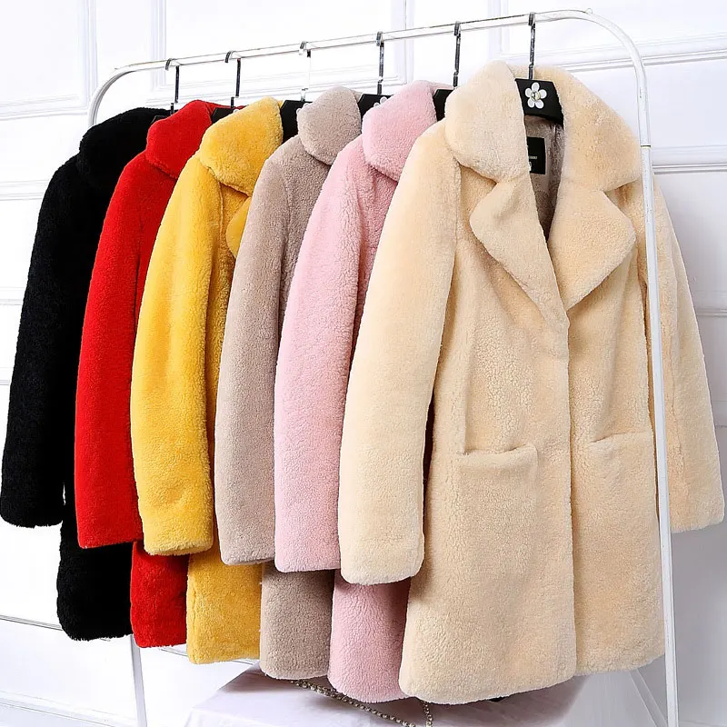Шуба женская длинная из искусственной овчины с отложным воротником fur coat fur | Куртки из искусственного меха -32748665054