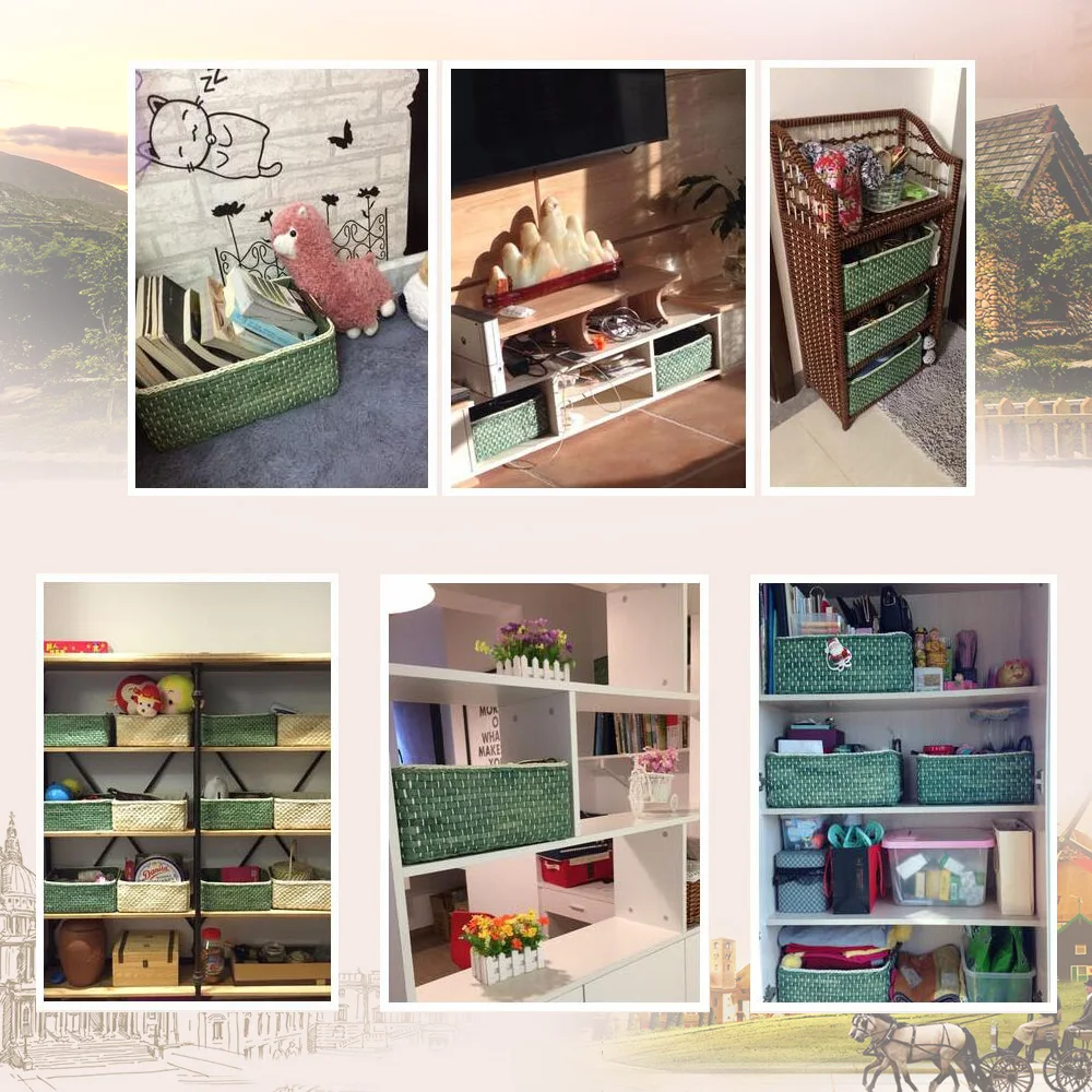 

Handmade Wicker Storage Baskets Bins Containers toy organizer box desktop decorative storage boxes for home Small Middle Large