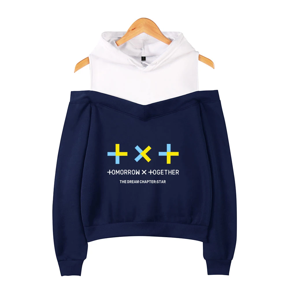 Женская одежда TXT Толстовка Harajuku Kawaii с принтом корейские толстовки с капюшоном модная одежда с рукавами с открытыми плечами и капюшоном