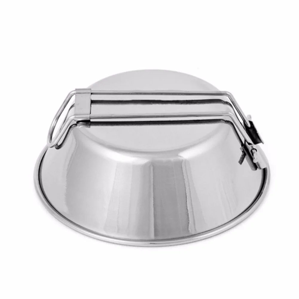 Outdoor Camping Picnic Tableware Handle Pot Pan Cookware Stainless Steel Foldable Bowl Hiking Portable Space-saving Small | Спорт и