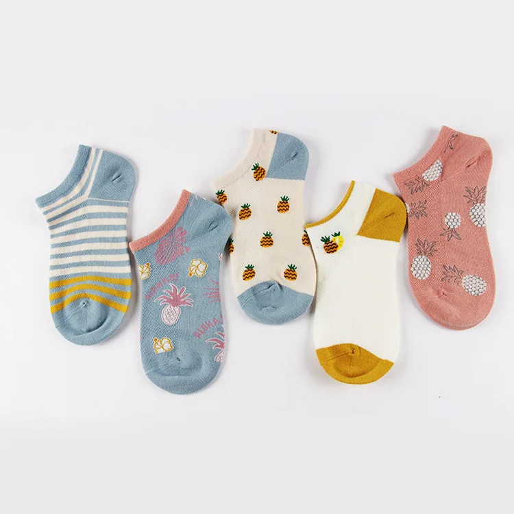 

Fashion Socks Women Cotton Print 5 Pairs Mesh Breathable Sock Fashion Elastic Force Thin Short Female Socks