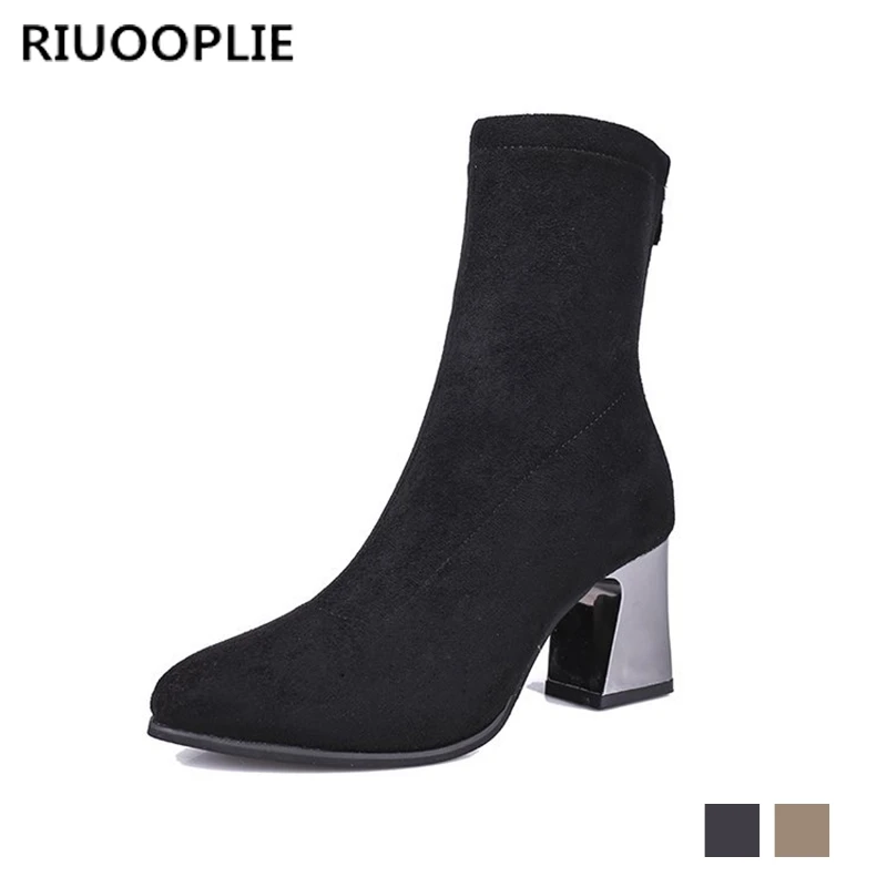 RIUOOPLIE/женские ботинки сезон осень-зима новые модные повседневные Черные замшевые