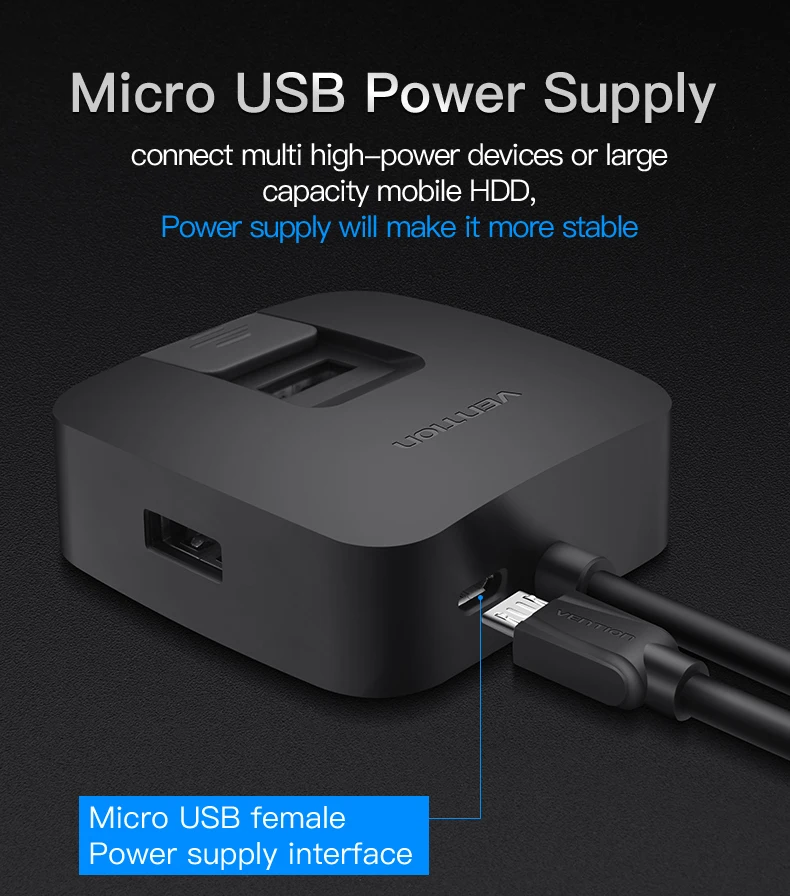 Vention 4 порт usb-хаб 2,0 с Micro USB Мощность Интерфейс& держатель телефона USB разветвитель адаптер для карта для ноутбука считыватель компьютерами стол