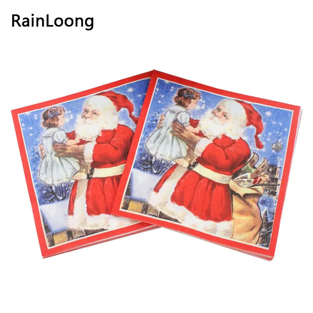 [RainLoong] Санта Бумага салфетки снеговик рождественские украшения Guardanapo 33*33 см 1 упак./лот - Цвет: Небесно-голубой