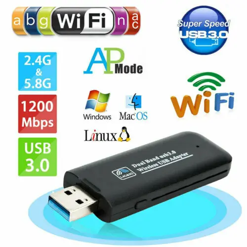 USB 3 0 AC1200 802.11ac WiFi беспроводной адаптер ключ ПК ноутбук 5 ГГц