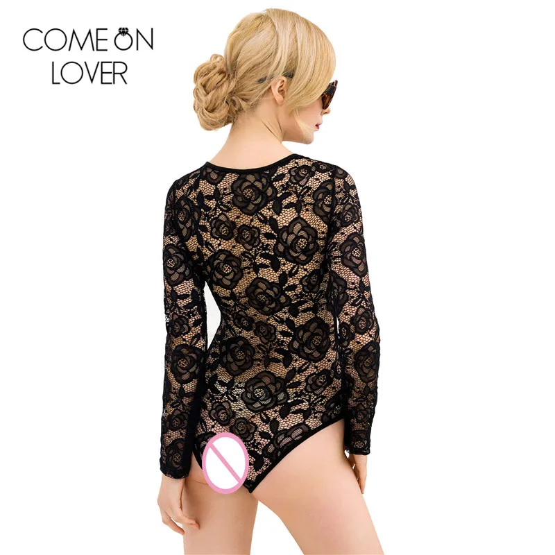 Comeonlover Женская одежда для ночного клуба черное боди с цветочным кружевом и