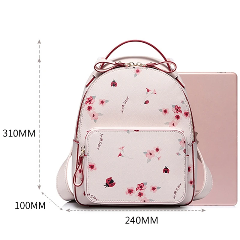 Женский рюкзак JUST STAR розовый с цветочным принтом на плечо|Женские рюкзаки| |