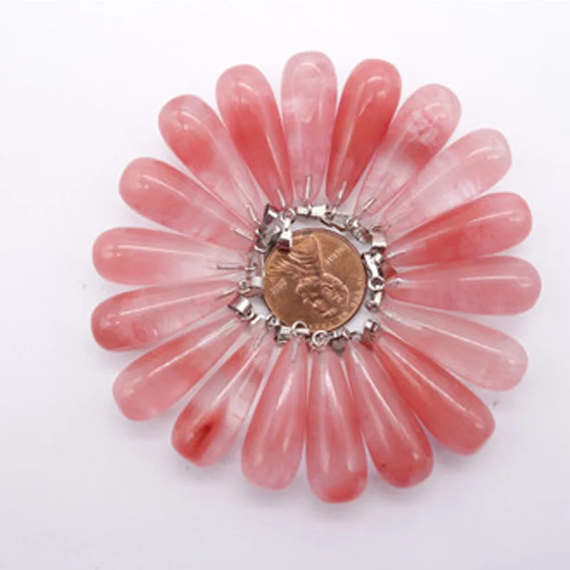 50pcs wholesale suspension natural gem stone watermelon crystal pillar long point water drop Charms Necklaces pendant making | Украшения и
