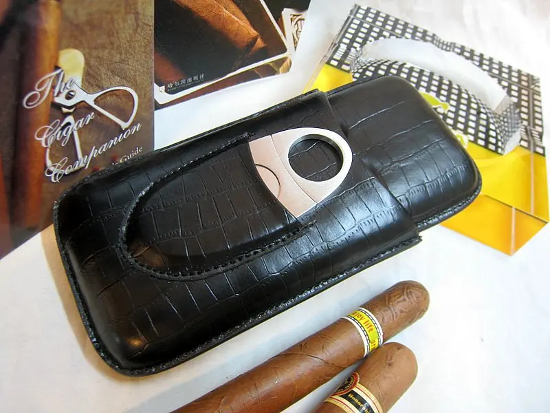 COHIBA чехол для сигар, кожаный гаджет, кедровый портсигар, Дорожный Чехол, держатель для хьюмидора, 3 трубки, с сигарным резаком и подарочной коробкой для мужчин, подарок