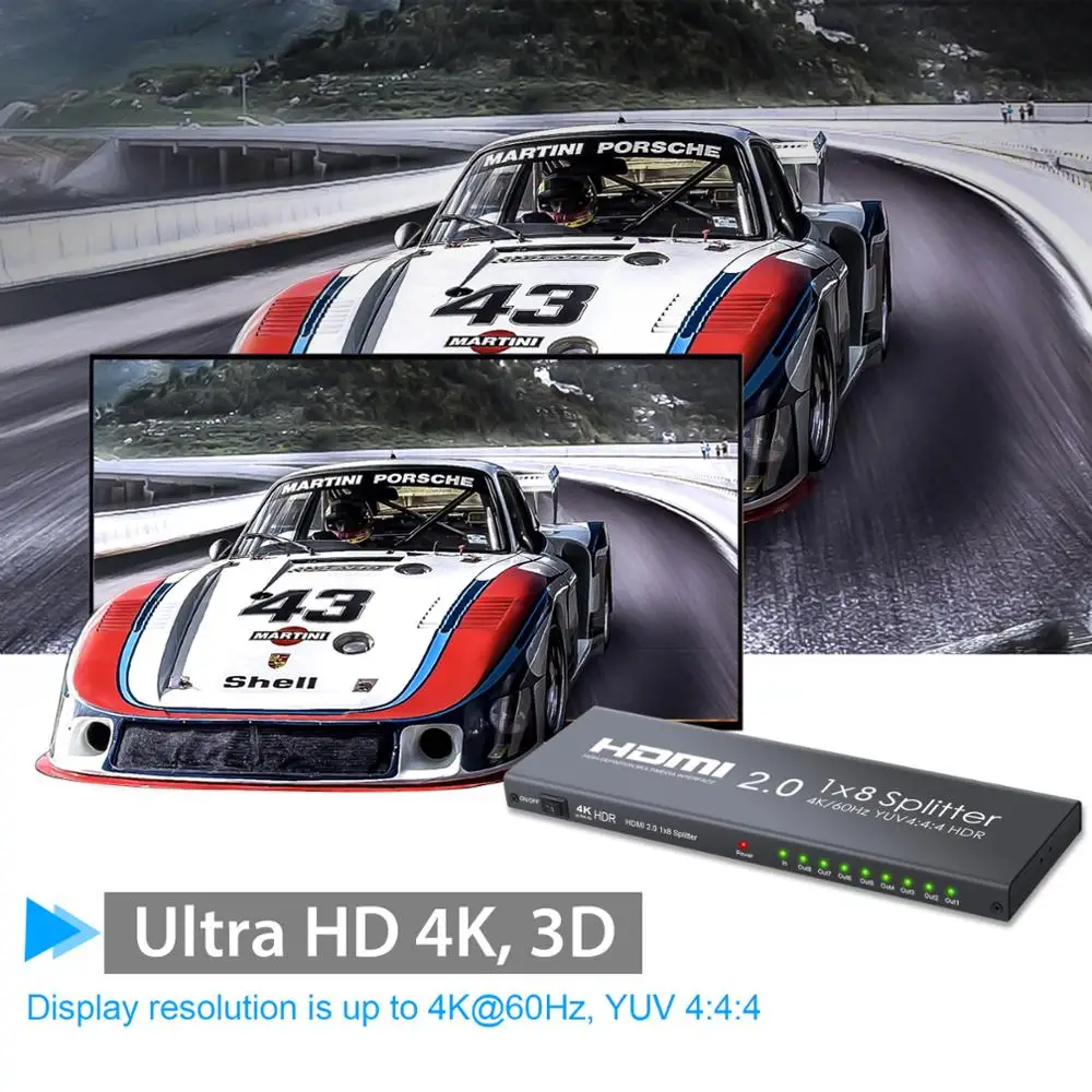 Алюминиевый HDMI 2 0 сплиттер 1 в 8 Выход распределение Усилитель Поддержка 4 к/60 Гц YUV