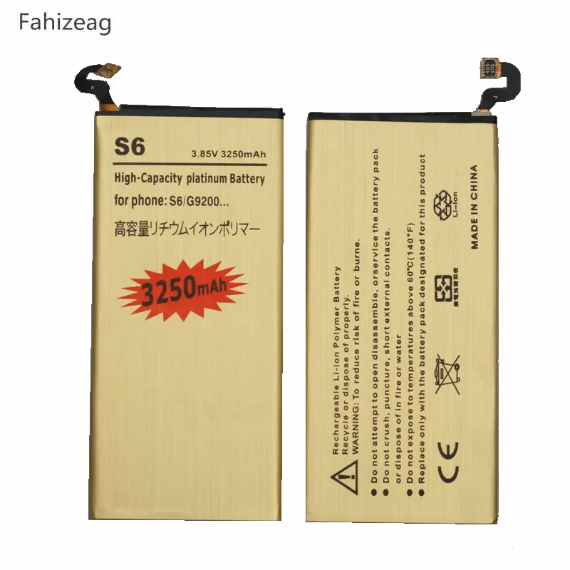 Fahizeag 1x3250 мАч EB BG920ABE Золотой Сменный аккумулятор для Samsung Galaxy S6 G9200 G920f G920i G920A G925S G920K