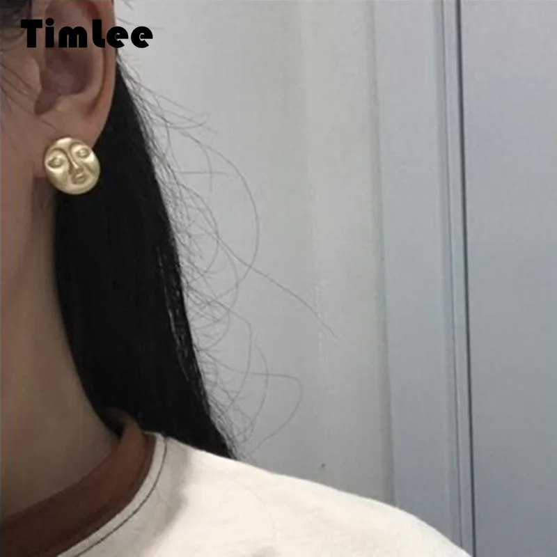 Timlee E122 Classic Styling Smiley Face Contour Harajuku Metal Studs Earrings Fashion Jewelry. | Украшения и аксессуары