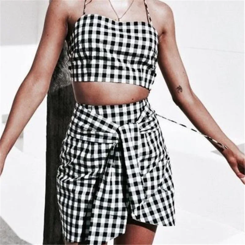 Женские повседневный летний комплект одежды Для женщин Bodycon 2 шт. укороченный Топ