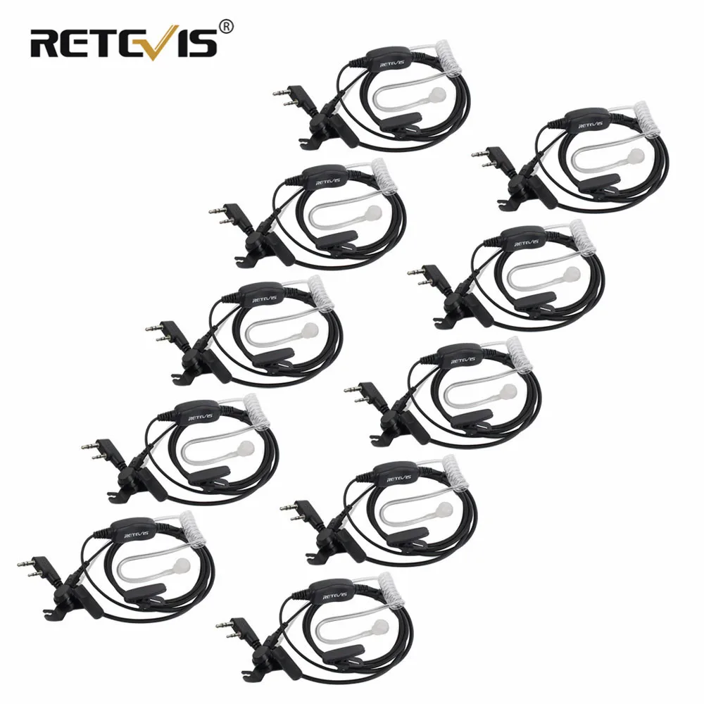 10 шт. Retevis 2Pin PTT VOX MIC наушники Air Acoustic Tube гарнитура для Kenwood/Baofeng UV 5R BF 888S/TYT Walkie