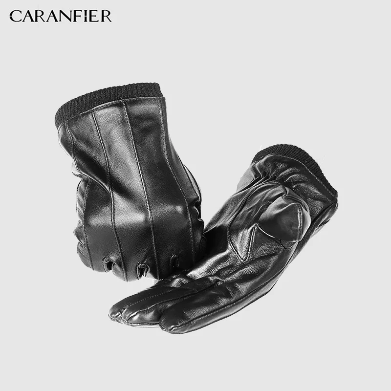 Мужские перчатки из натуральной овчины CARANFIER зимние теплые бархатные с сенсорным