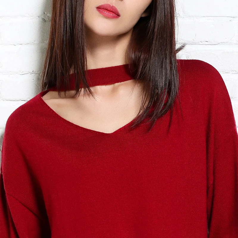 Женский кашемировый шерстяной джемпер свободный с V-образным вырезом и