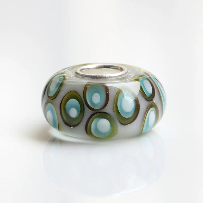 925 Sterling Silver Large Hole Colorful 3D Flowers Pebble Trails Wave Point Glass Charm Beads Fit European Bracelet Jewelry | Украшения и