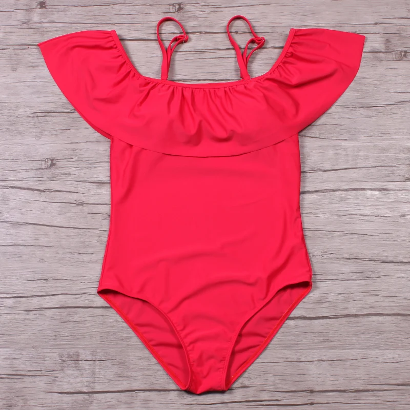 2017 Цельный купальник с открытыми плечами цветочный женский оборками сексуальный