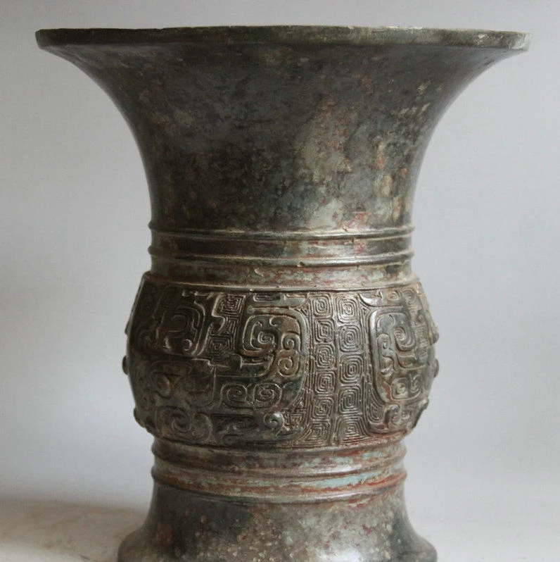 10&quot Ancient Chinese Dynasty palace Bronze circular vessel flower Bottle Vase Q | Дом и сад