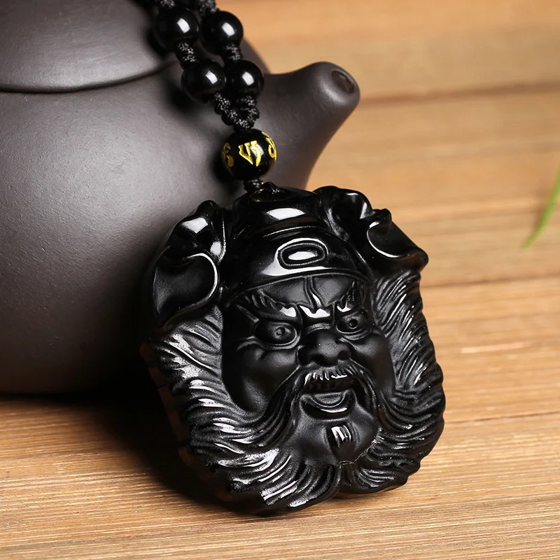 Drop Shipping Men's Necklace Pendant Natural Obsidian Zhongkui Gift for Men Women Fine Jades Stone Jewerlry | Украшения и