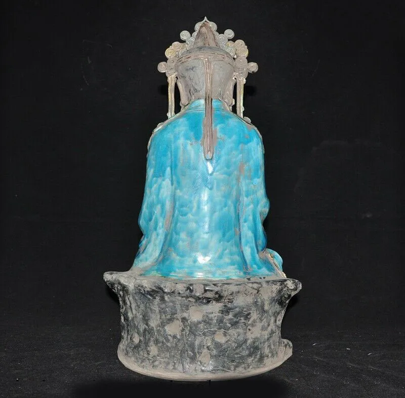 

wedding decoration 21"Tibetan Buddhism blue glaze old porcelain Tara Kwan-Yin GuanYin Buddha statue