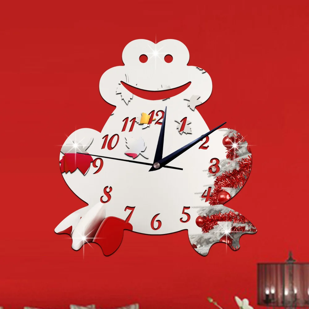 Frog Wall Clock New Arrival Digital 3D Environmental Protection Mute Children Room Cartoon Animal Mirror Sticker | Дом и сад