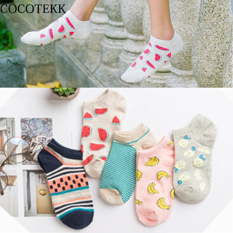 

COCOTEKK 5Pair/Lot 2018 Cool Summer Cute Striped Fruit Combed Cotton Women Socks Casual Cartoon Cotton Funny Casual Set Socks