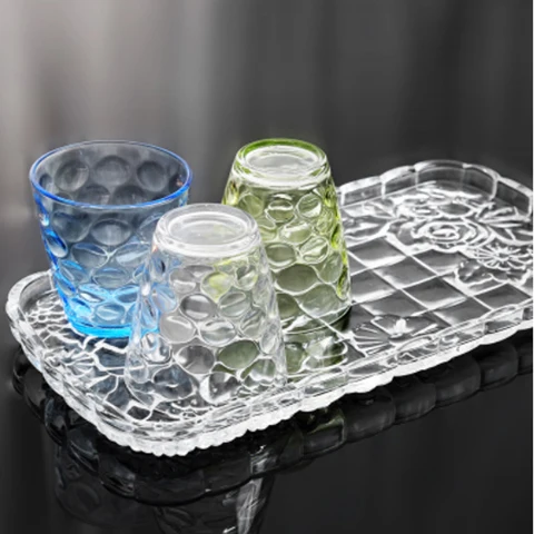 glass tray only 1pcs Стеклянные стаканы для чая, 6 шт., прозрачные питьевые стаканчики, 300 мл, 400 мл, гравировка, утолщенные термостойкие стаканы для молока и воды - Цвет: glass tray only 1pcs