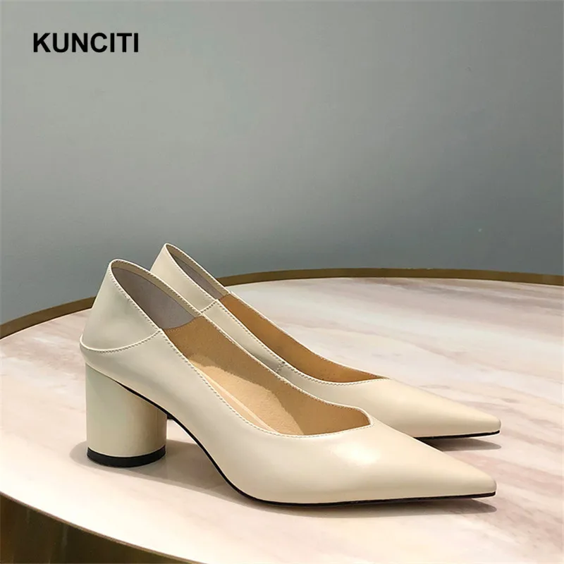 KUNCITI/ женские туфли на высоком каблуке; женские туфли-лодочки с острым носком; итальянская обувь в европейском стиле; офисные мокасины из натуральной кожи; G942