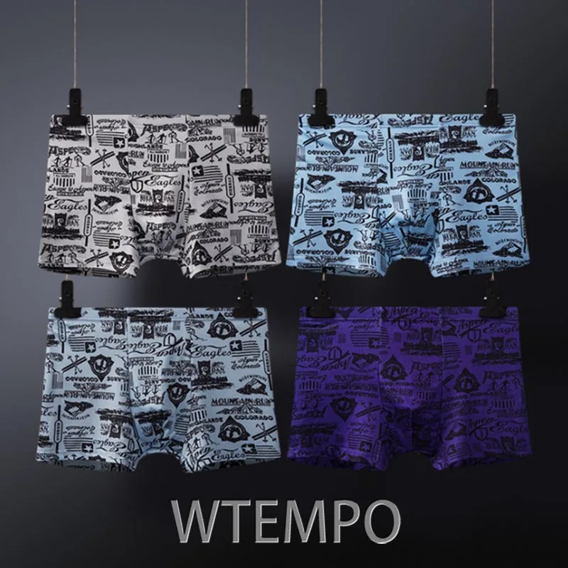 Бренд WTEMPO, сексуальное нижнее белье, модный принт, мужские короткие боксеры, мужские трусы, трусы, u-образная выпуклая сумка для геев, 4 шт./лот