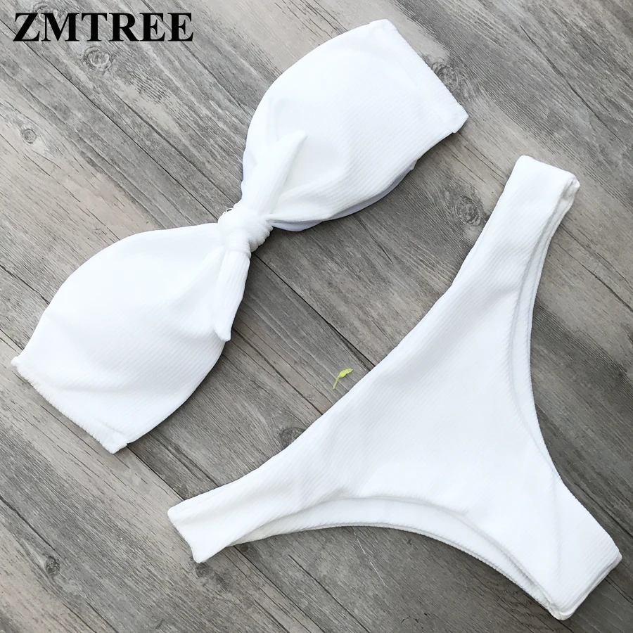 Брендовое бикини ZMTREE Однотонный женский купальник бандо бандаж летняя новая