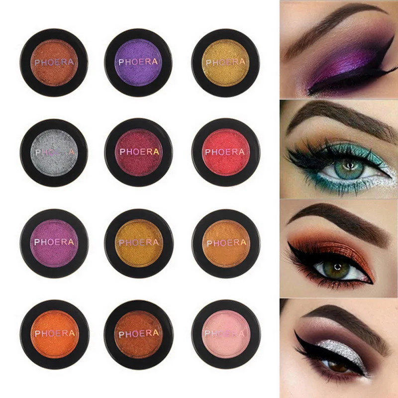 PHOERA Горячая мода макияж тени для век мягкие Тени с металлическим блеском цвета