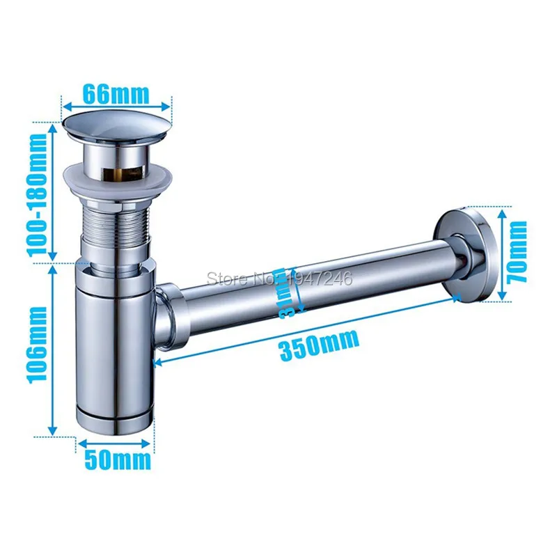 

Bathroom Kitchen Vessel Vanity Sink Waste Drain P-TRAP Kit and Pop Up Drain Stopper with Overflow Polished Chrome