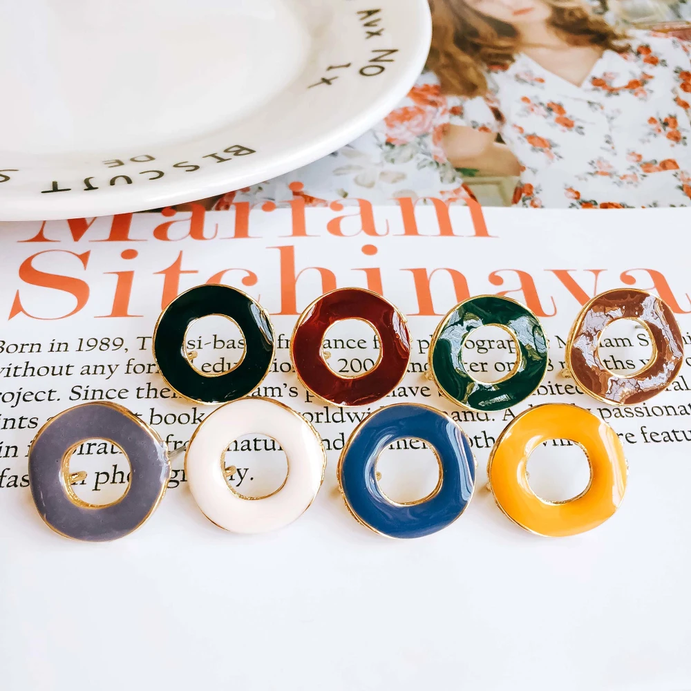 

Enamel Alloy Round Circle Stud Earring Components Eardrop DIY Jewelry Accessories Handmade Materials 8pcs