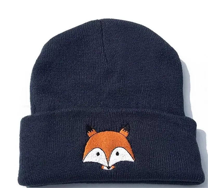 Плотная вязаная шапка из 2019 хлопка с мультяшной вышивкой лисы зимняя теплая
