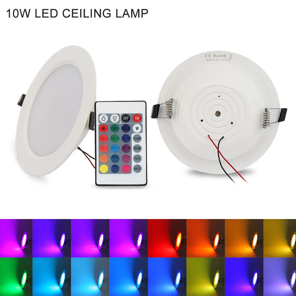 Luz LED de techo con carcasa blanca, 5 unidades por lote, 5W, 10w, RGB, bombillas empotradas con AC85-265V remoto RGB, CE/ROHS