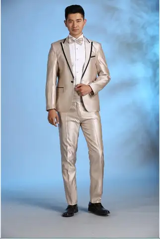 Мужской костюм-смокинг, серый/бежевый облегающий костюм из двух предметов, недорогой сценический пиджак